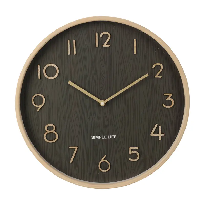 Reloj de pared de madera moderno marrón Ø38x5cm
