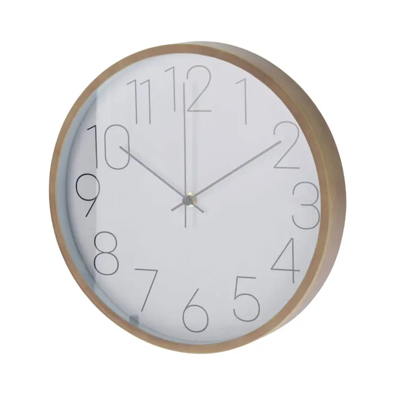 Reloj de pared moderno borde aspecto madera esfera blanca Ø30,5cm