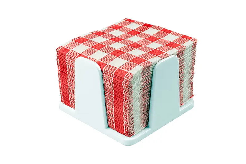 Servilletero 20x20cm PS Blanco -c/Servilleta Deco. Vichy Rojo- 12uds