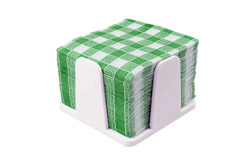 Servilletero 20x20cm PS Blanco -c/Servilleta Deco. Vichy Verde- 12uds