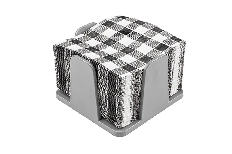 Servilletero 20x20cm PS Gris -c/Servilleta Decp. Vichy Negro- 12uds