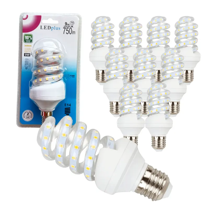 Set 10 bombillas LED espiral luz cálida 9W 750 lm 3000K