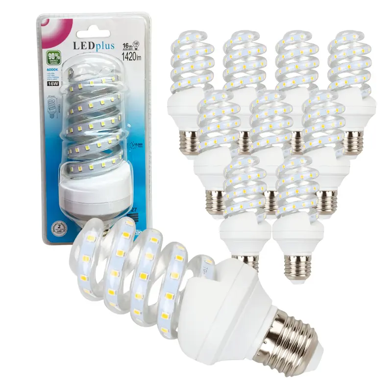 Set 10 bombillas LED espiral luz fría 16W 1420 lm 6000K 160x61 mm