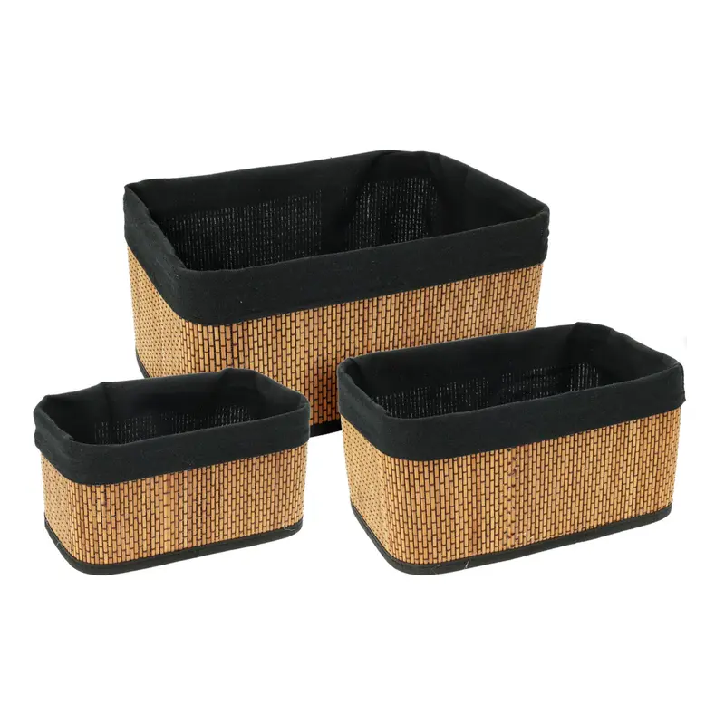 Set 3 cestas bambú forro lino natural rectangular surtido