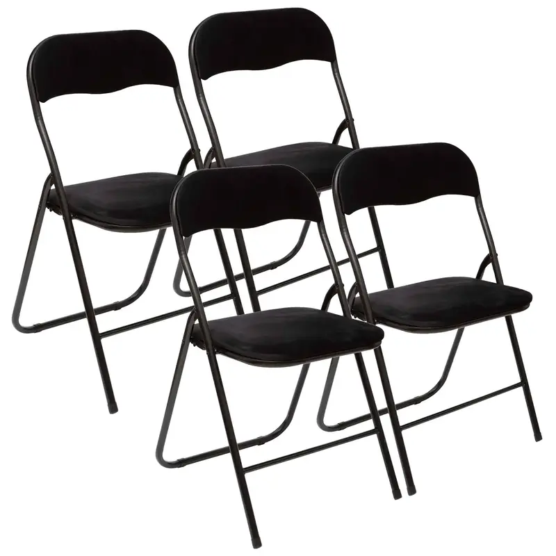 Set 4 sillas plegables terciopelo negro 44x52x73 cm
