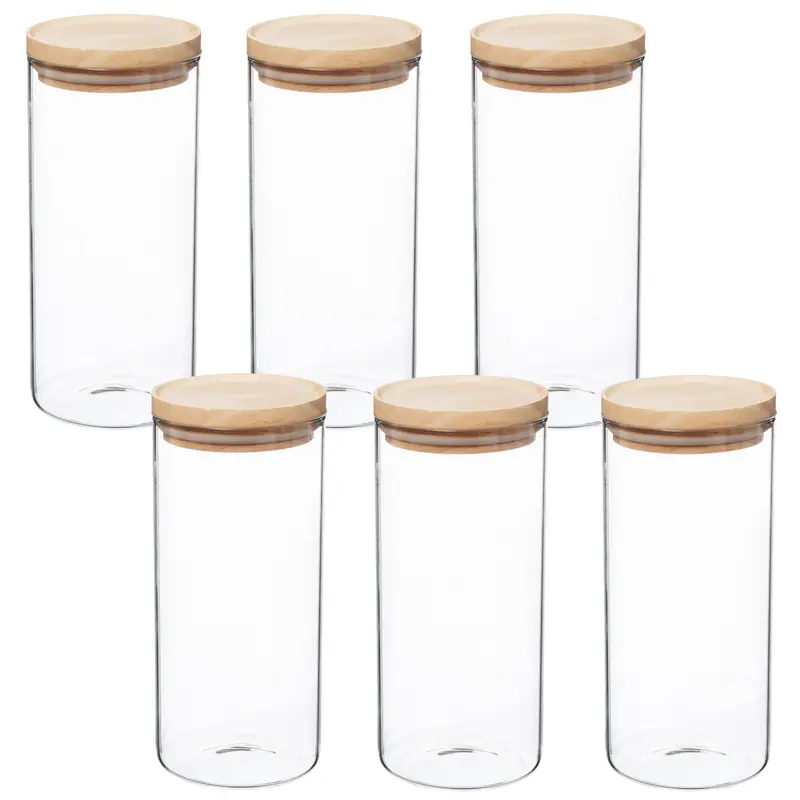 Set 6 tarros vidrio y madera 1,3 L