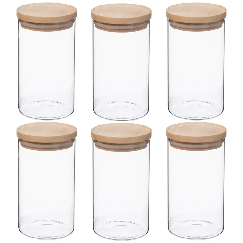 Set 6 tarros vidrio y madera 1 L