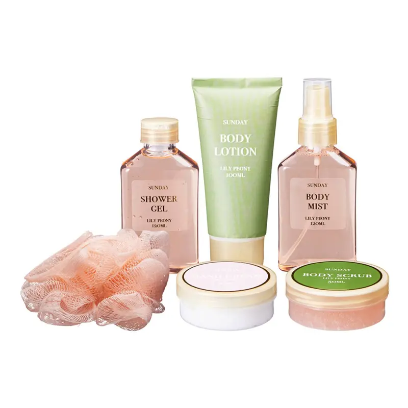 Set baño 6 pzs gel bruma loción exfoliante bolsa cosmét