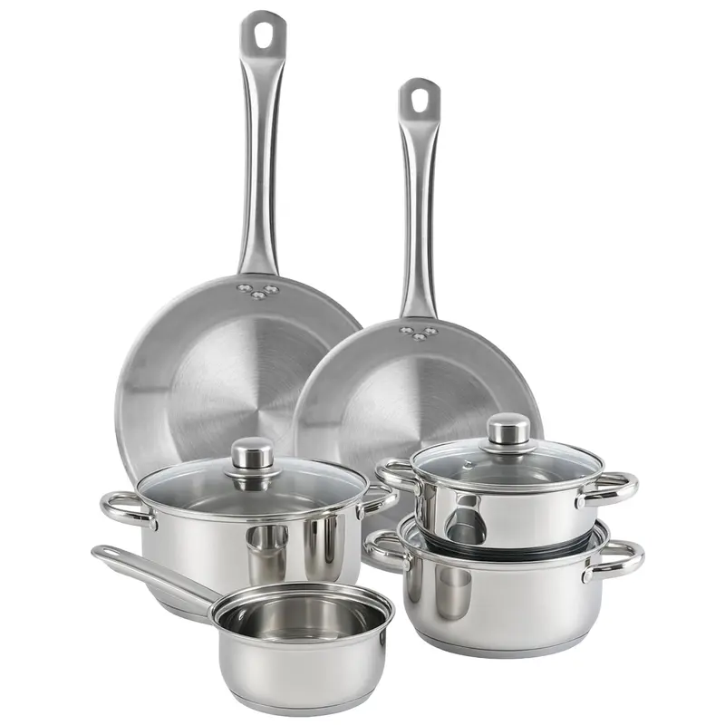 Set batería 7 pzs + sartenes Ø20 y Ø24 acero inoxidable inducción