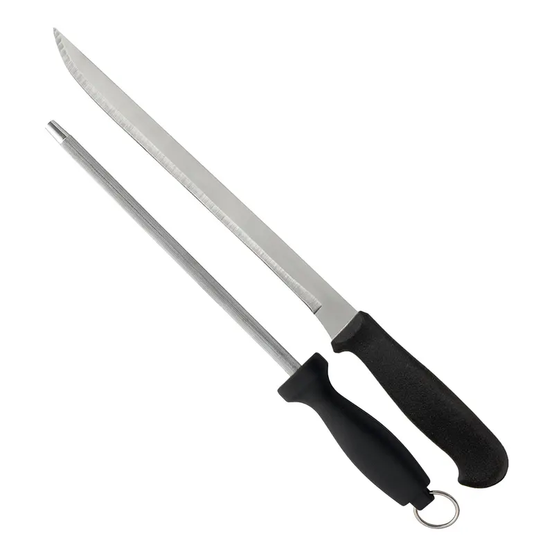 Set cuchillo jamonero 25cm y chaira 21cm acero inox