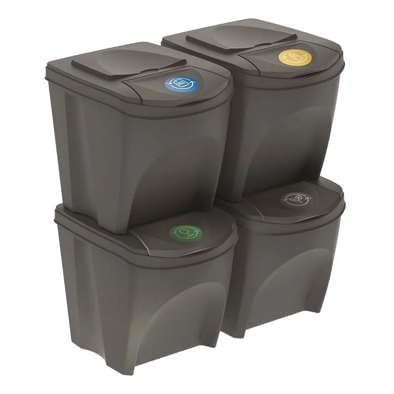 Set de 4 cubos de reciclaje gris 4x25L