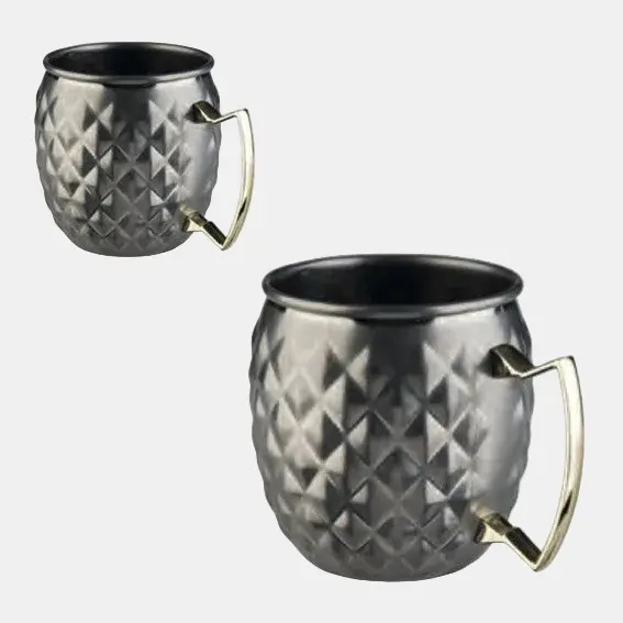 Taza abombada con asa estilo vintage acero inox. 9,5 x 12 x 10 cm. 0,5 cl. Varios colores - 1 Ud.