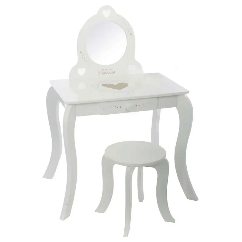 Tocador con espejo y taburete 1 cajón diseño clásico