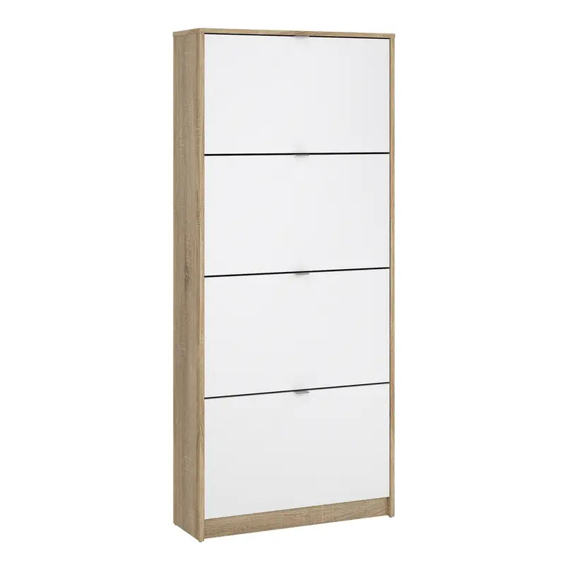 Zapatero abatible 4 puertas roble patinado y blanco 71x25x162cm